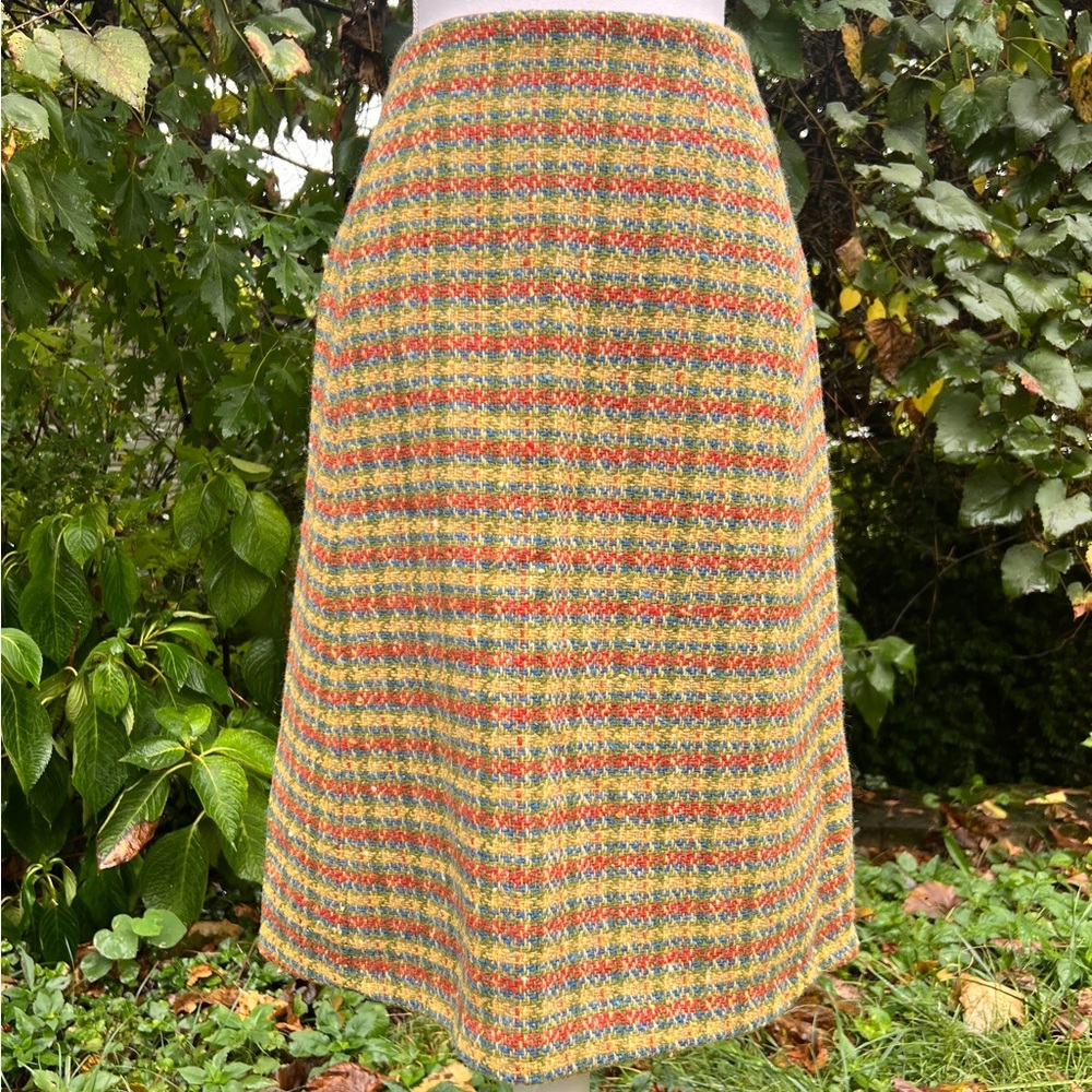 Vintage 1960’s/70’s The Villager colorful plaid wool a-line midi skirt